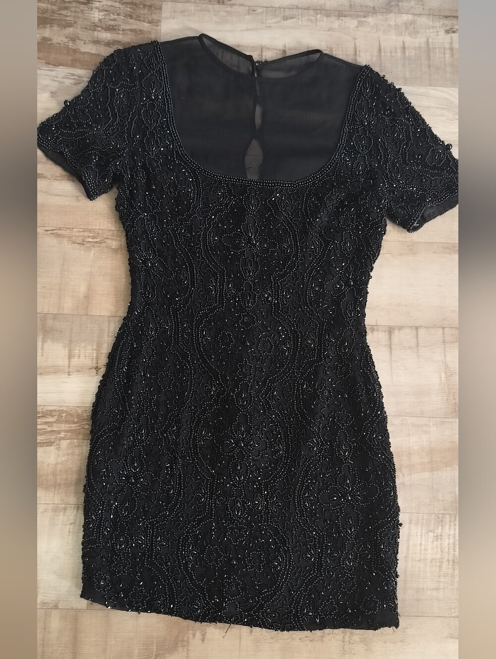Black Beaded Short Sleeve Cocktail Dress